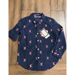 Denim & Flower Ricky Singh Button Shirt  Boys Size 4-5 NWT Christmas Santa